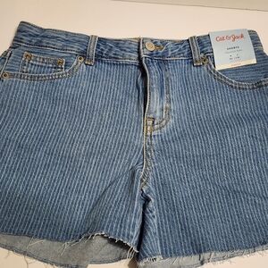 Girls Striped Jean Shorts. Cat And Jack. Adjustable Waist. Size XL 14 Girls Stri
